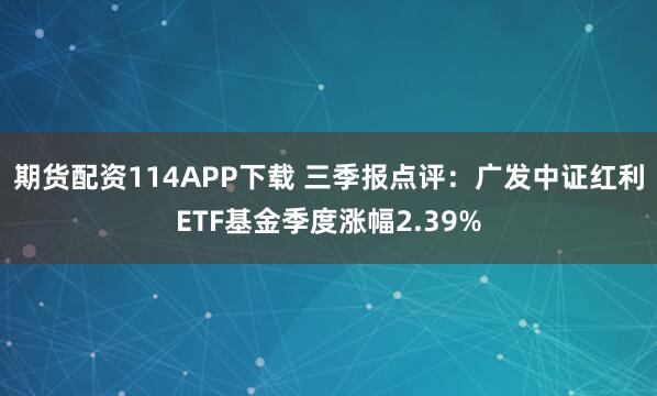 期货配资114APP下载 三季报点评:广发中证红利ETF基金季度涨幅2.39%